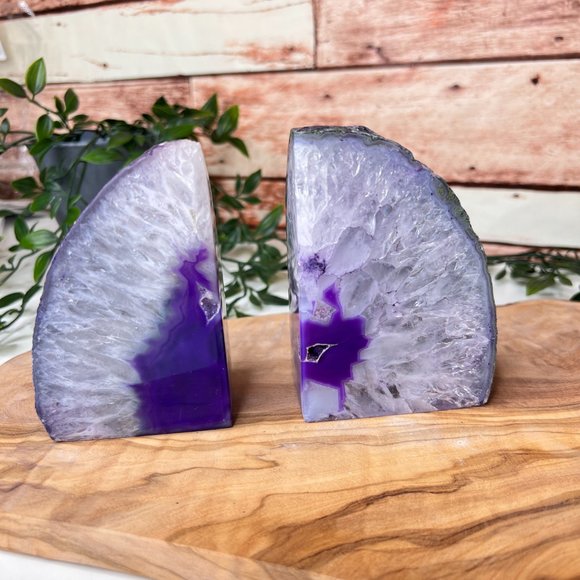 Purple Agate Crystal Bookend Pair - Geode Bookend - Boho Home Decor - Picture 4 of 12